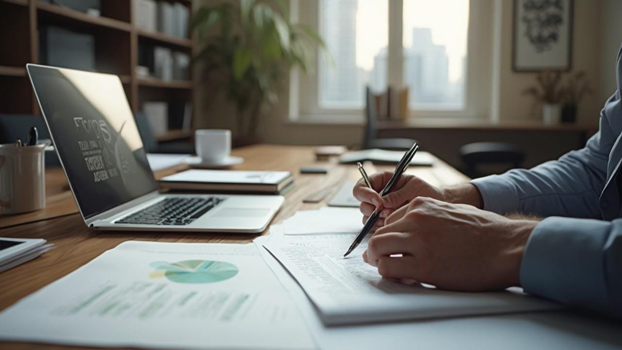 Personne travaillant sur un ordinateur portable dans un bureau à domicile