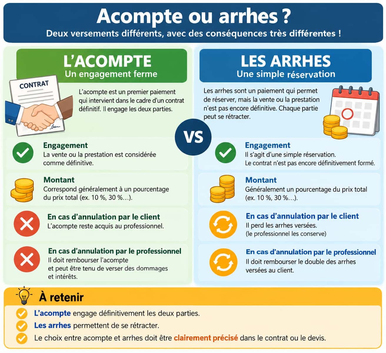 Infographie Acompte ou Arrhes